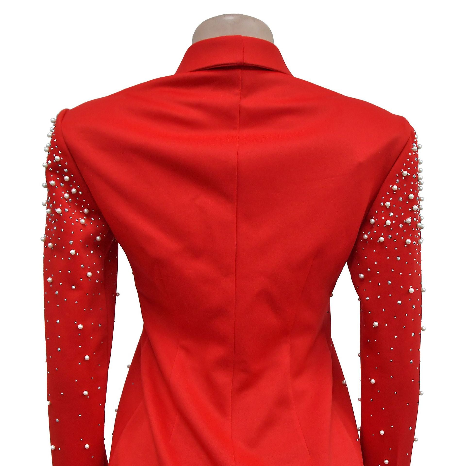 Women's Fashion Solid Color Beaded Turndown Collar Long Sleeve Blazer 23