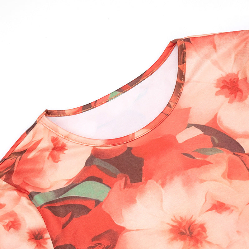 Women Fall/Winter Round Neck Floral Print Long-Sleeved Top and Pants Two-Piece Set 13