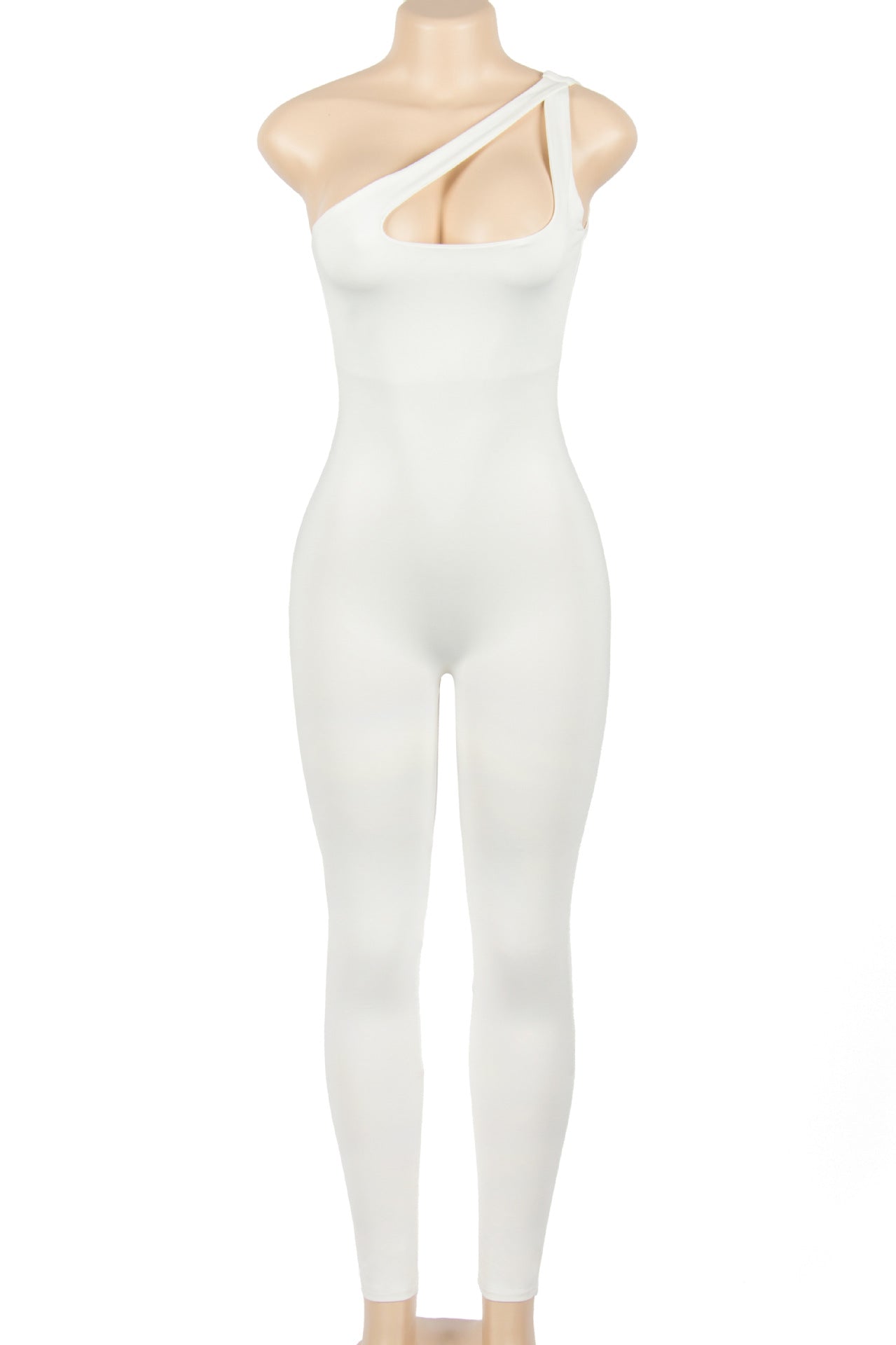 Solid Color One Slash Shoulder Slim Fit Casual Women's Jumpsuit 4