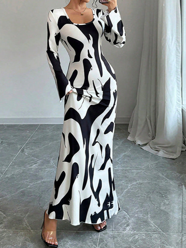 Elegant Floral Bell Sleeve Maxi Dress Womenƒ??s Chic Fall Winter Dress 5