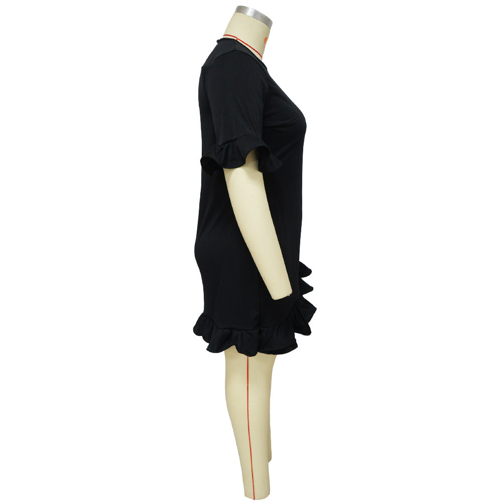 Plus Size Women's Fashion Fit Round Neck Solid Ruffle Casual Dress 16