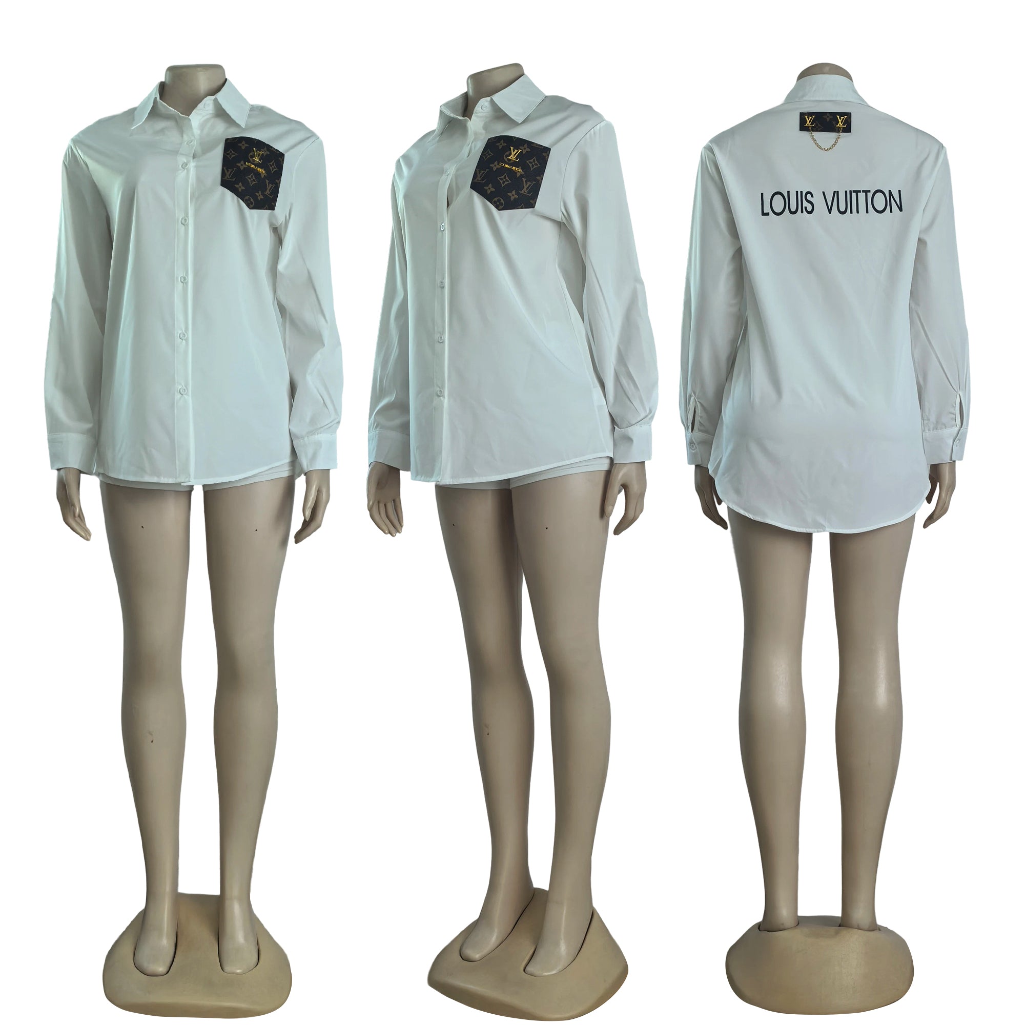 Women summer fashion casual Pu-Leather pocket shirt 7