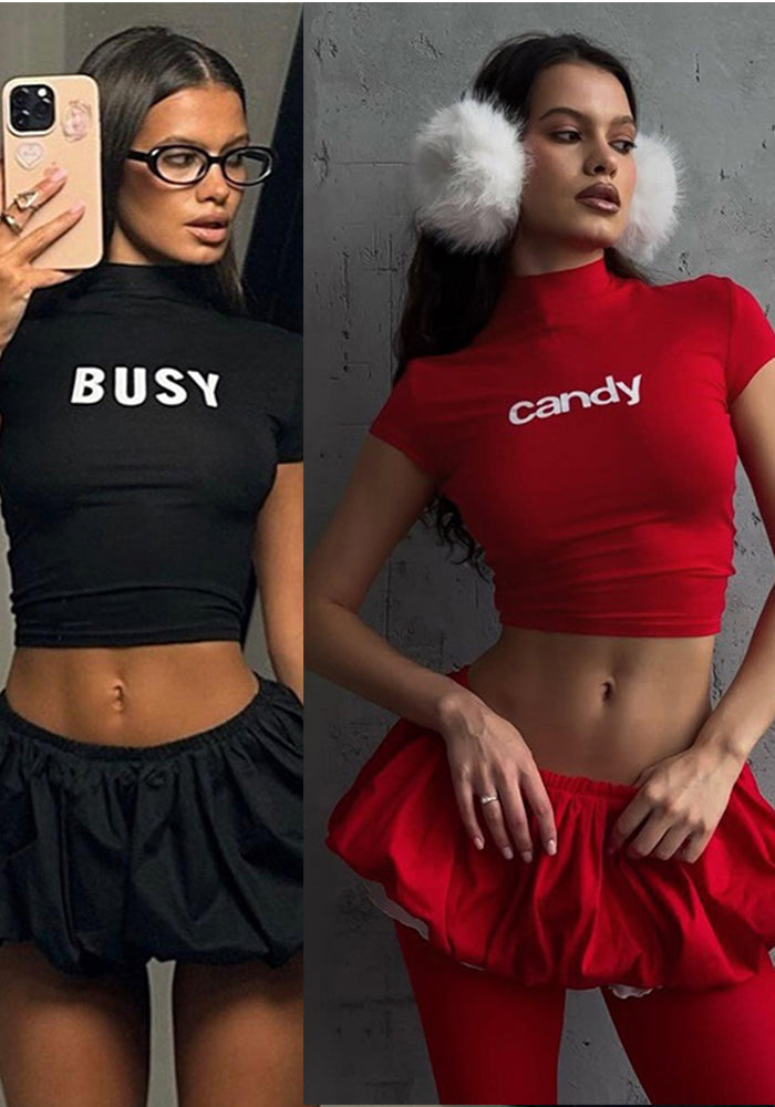 Women Summer Street Trend Round Neck Crop T-Shirt and Skirt Two-Piece Set