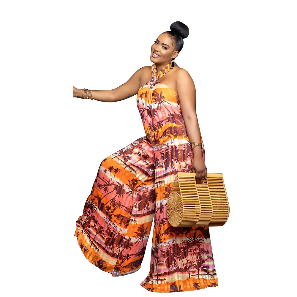 Women Halter Neck Backless Loose Casual Jumpsuit 4