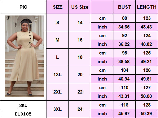 Plus Size Women Elegant Stand Collar Sleeveless Button Dress 8