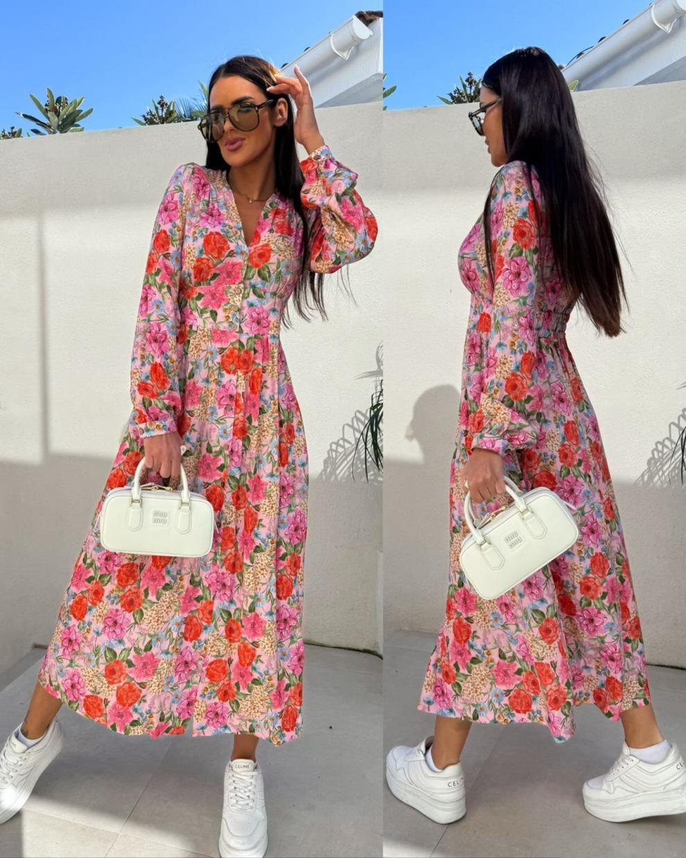 Long-Sleeve Floral Slim Waist Casual Dress 3