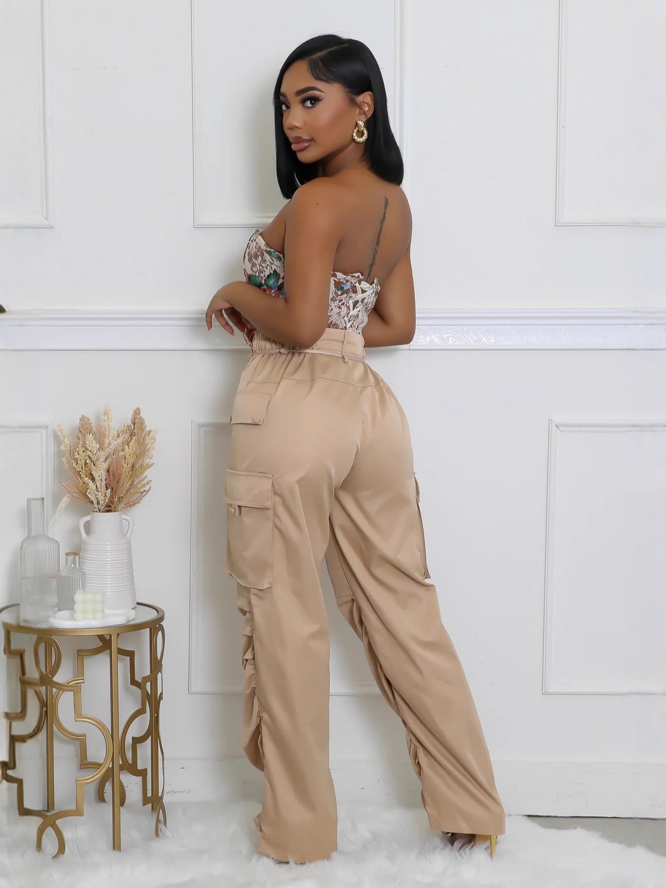 Women's Solid Color Multi-pocket Cargo Pants 7