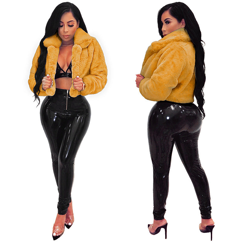 Women Sexy Solid Candy Color Faux furryCrop Jacket 5
