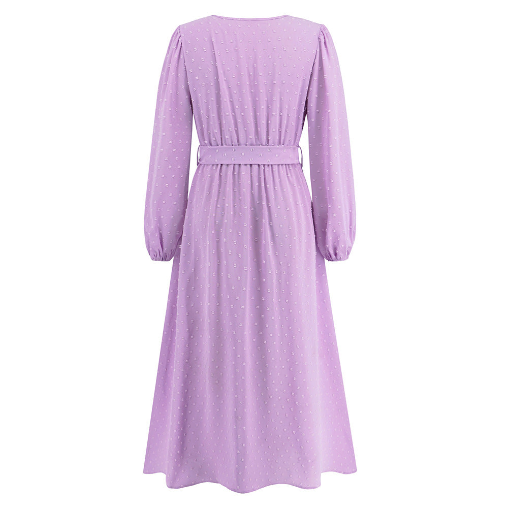 Women v-neck long sleeve jacquard dress 14