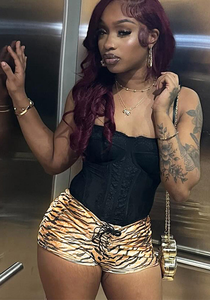 Women's clothing sexy tiger print Lace-up Tight Fitting shorts