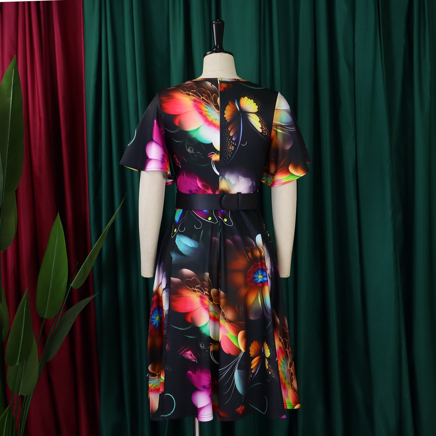 Plus Size African Women Lace Up Print Dress 13