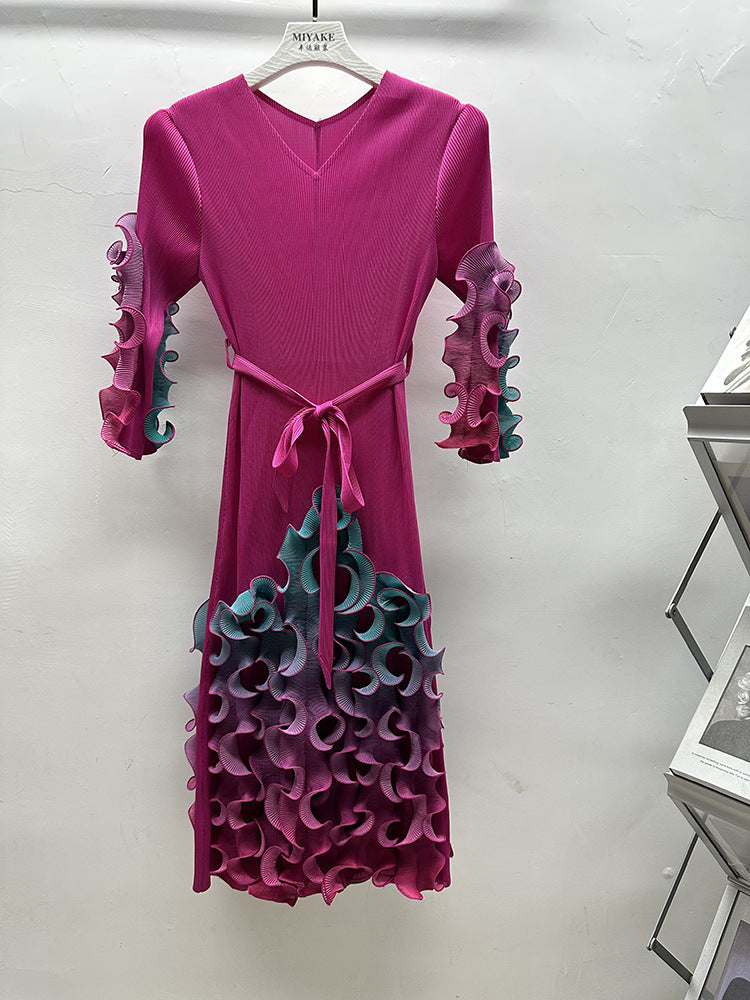 Africa Plus Size Dress Fashion Rainbow Ruffle Chic Elegant Slim Fit Midi Dress 3