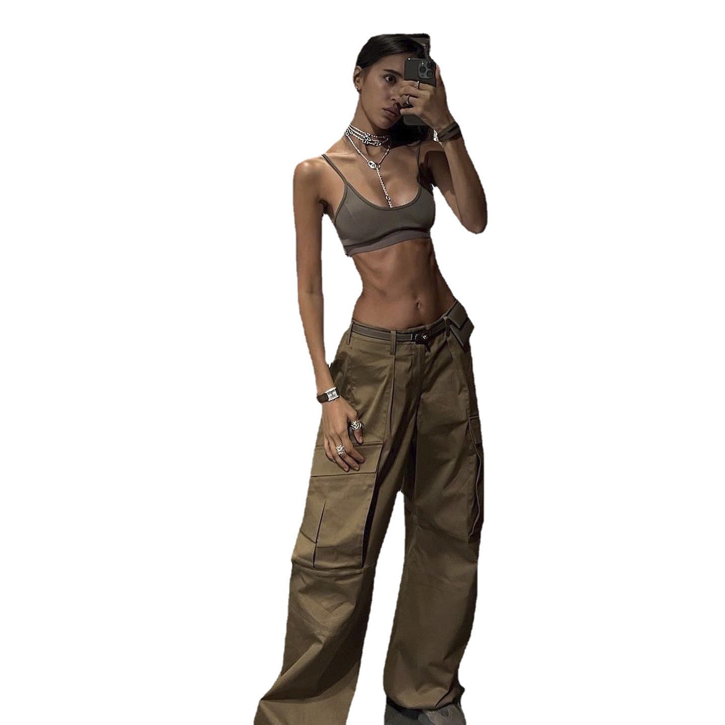 Trendy Street Style Loose Low-Waist Wide-Leg Cargo Pants 10