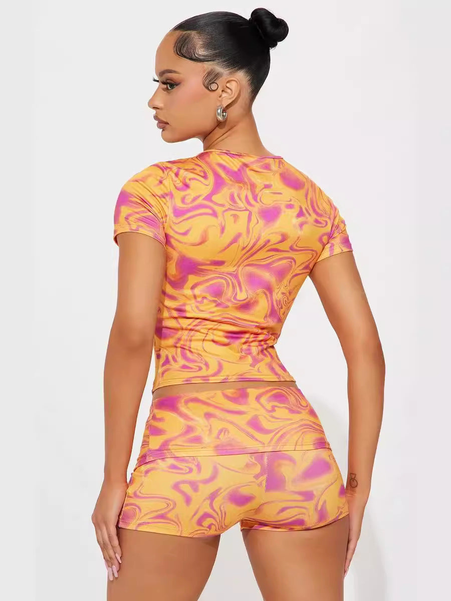 Women Round Neck short-sleeved T-shirt and shorts two-piece set 7