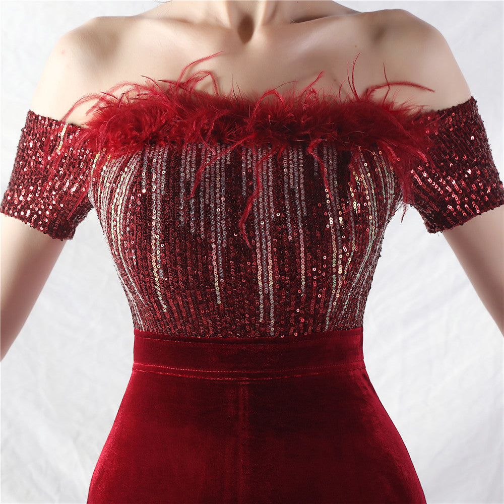 Off Shoulder Sequin Slit Plus Size Formal Party Evening Dress 13