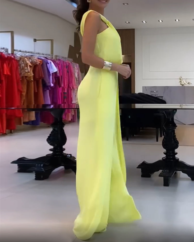 Women's comfortable strap wide leg chiffon jumpsuit 4