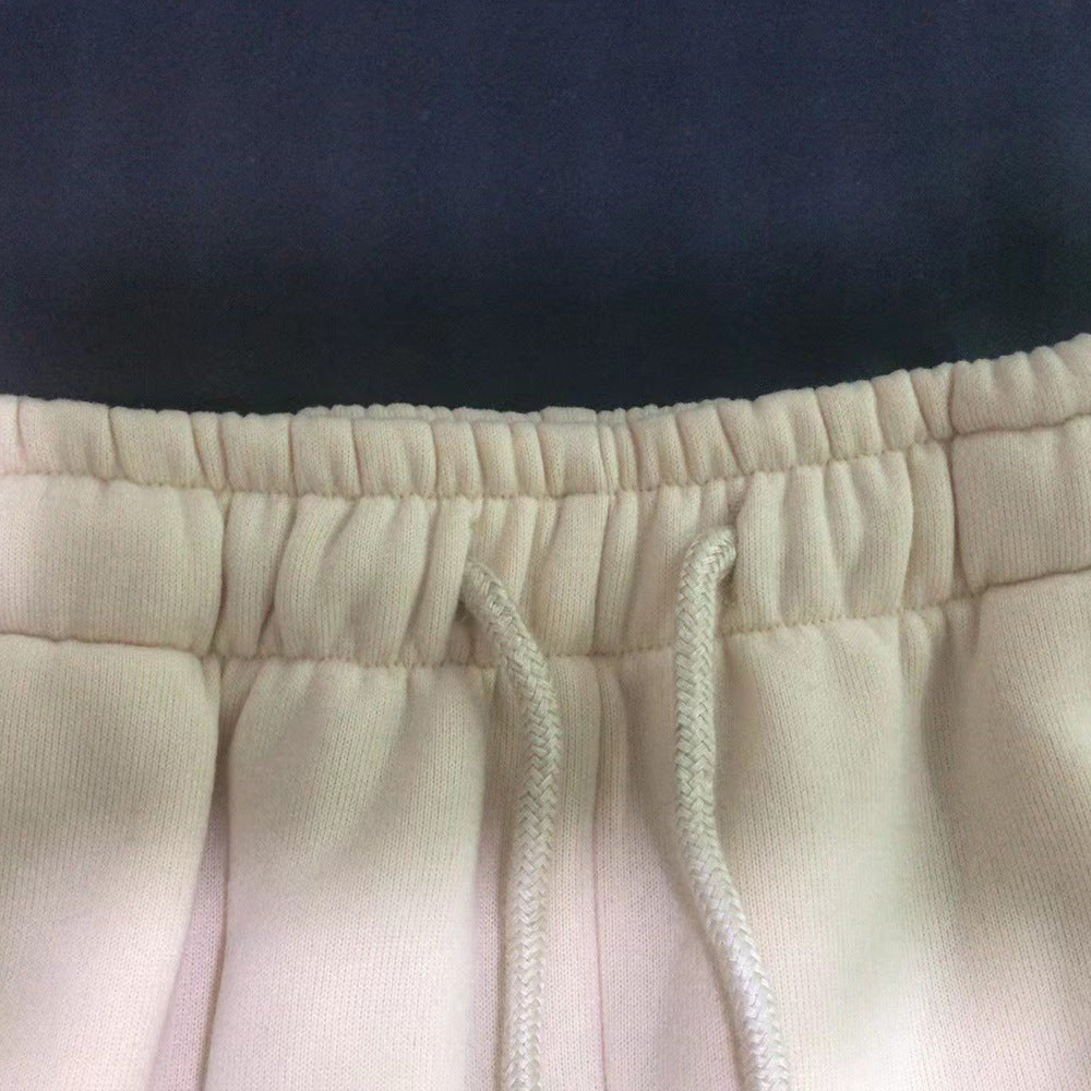 Women Solid Patchwork Ribbed Hooded Zipper Pocket Loose Jacket and Pants Two-piece Set 17