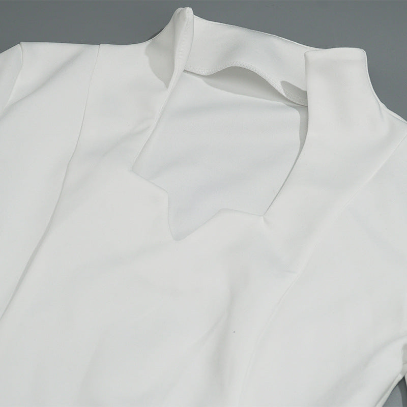 Spring Solid Color V-Neck Long Sleeve Slim Short Sexy Women's Dress 6