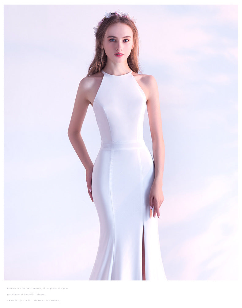 Plain Solid Halter Slit Mermaid Evening Dress 25