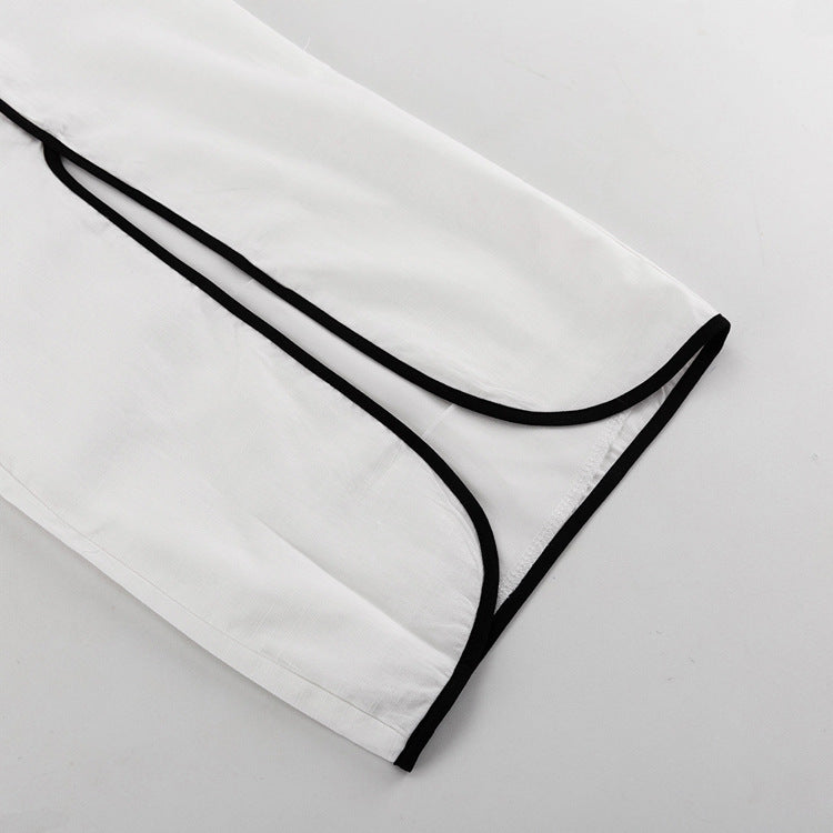 Women contrast color cross round neck sleeveless top Slit trousers two-piece set 17