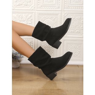 Women Winter Plush Thick Heel Pleated Knight Boots 9