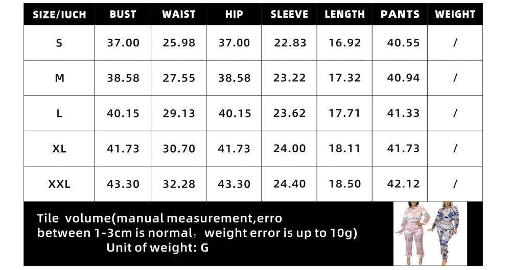 Women Printed Long Sleeve Top+ Pants Two Piece Set 15