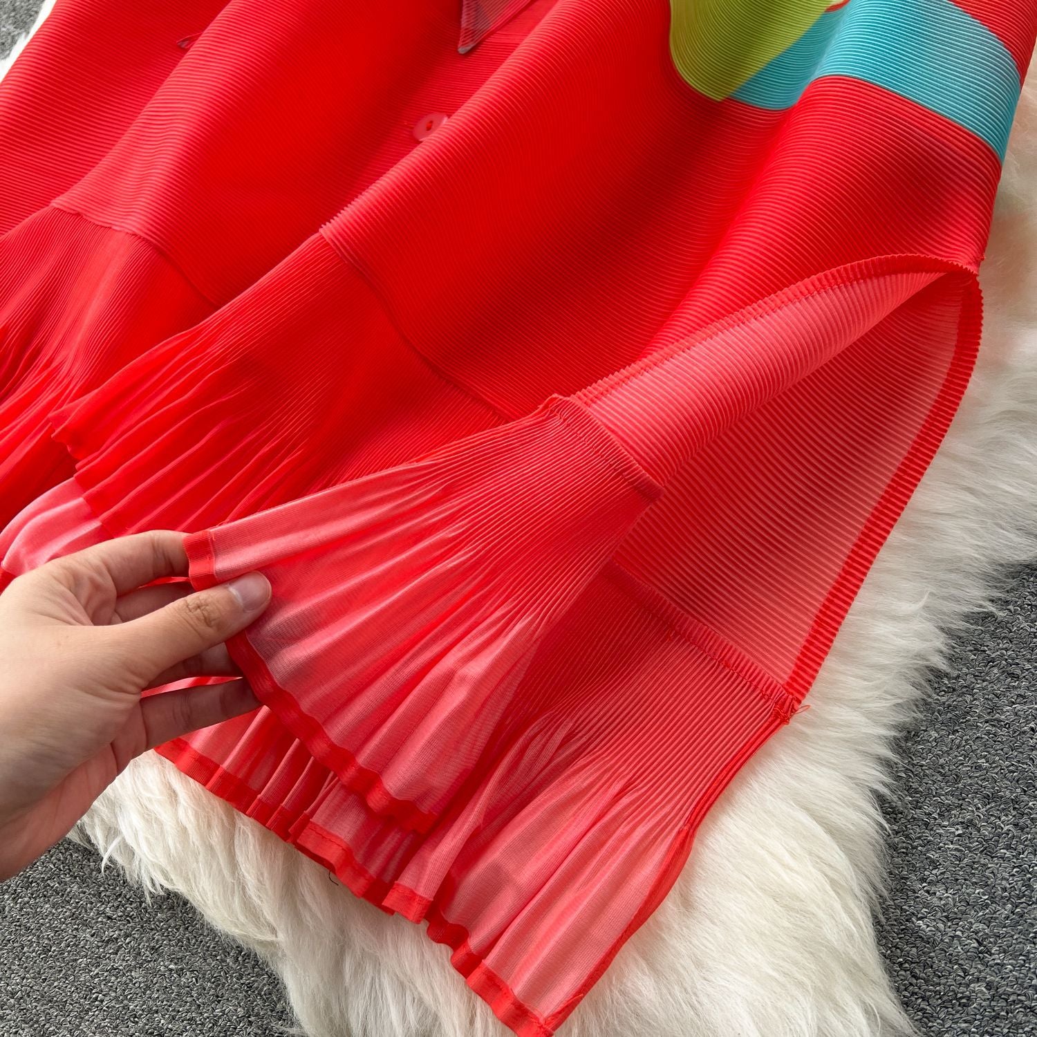 Print Women Summer Loose Slim Fit Casual Pleated Dress 16