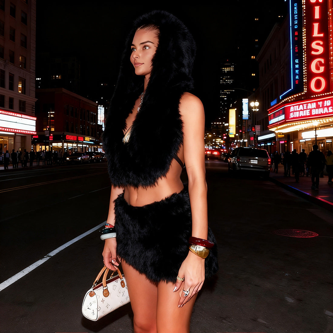 Women Fall Backless Hooded Top and Skirt Two-Piece Set