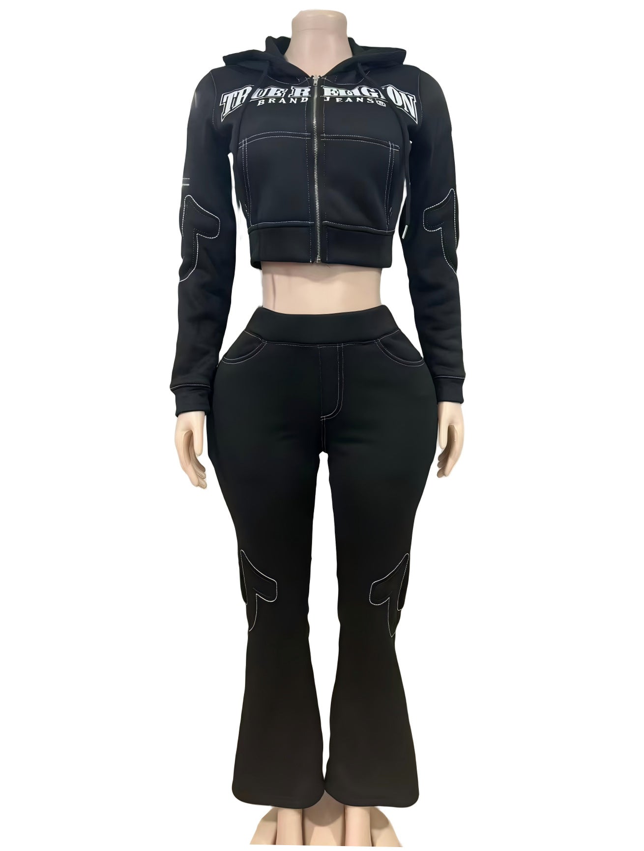 Women casual embroidered sports hoodies two-piece top and pant 3