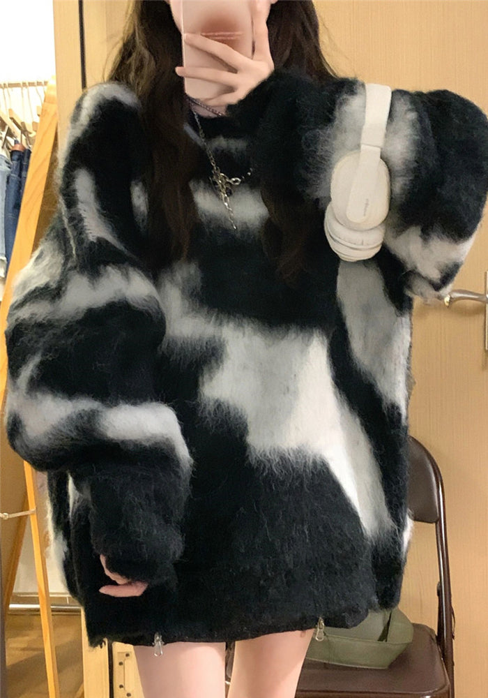 Autumn And Winter Casual Street Retro Contrasting Sweater Women's Lazy Style Knitting Shirt