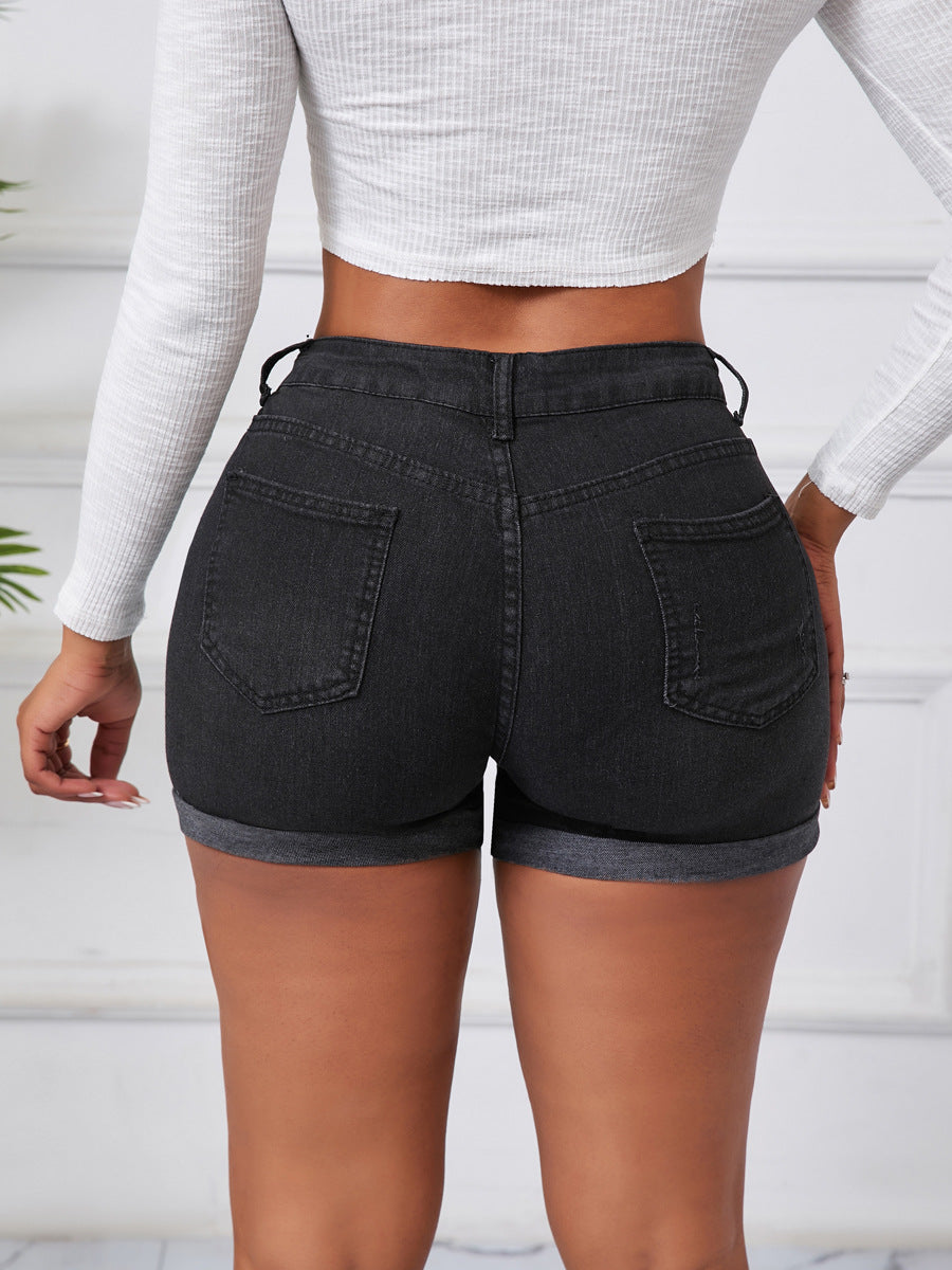Plus Size Women Sexy Ripped Stretch Denim Shorts 7