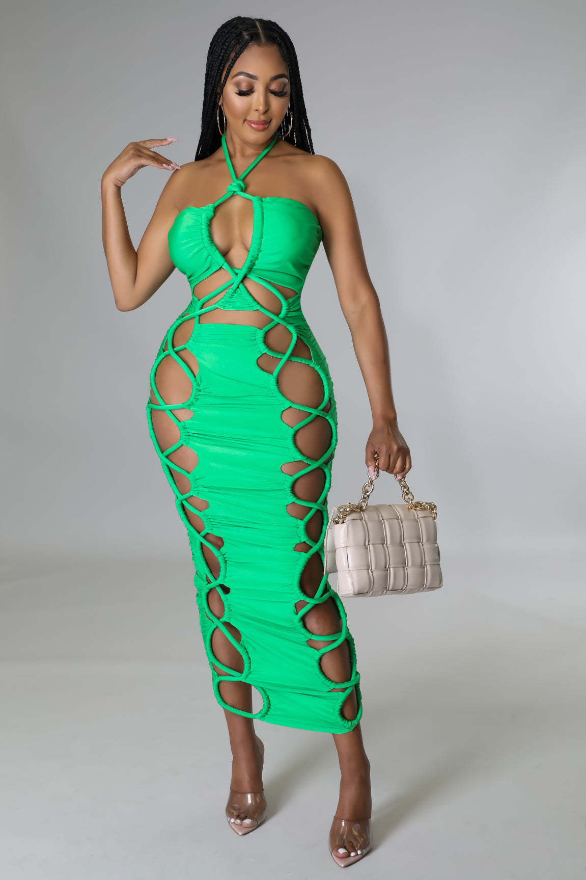 Women's Halter Lace-Up Ruched Long Dress 34