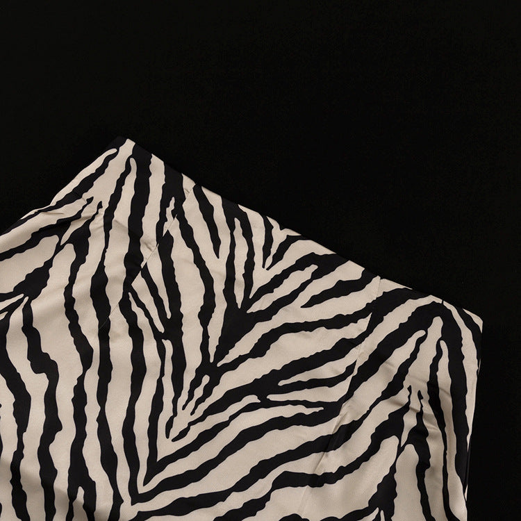 Long-Sleeved Zebra Stripes Crop Top High-Waist Fishtail Skirt Two-Piece Set Women's Clothing 14