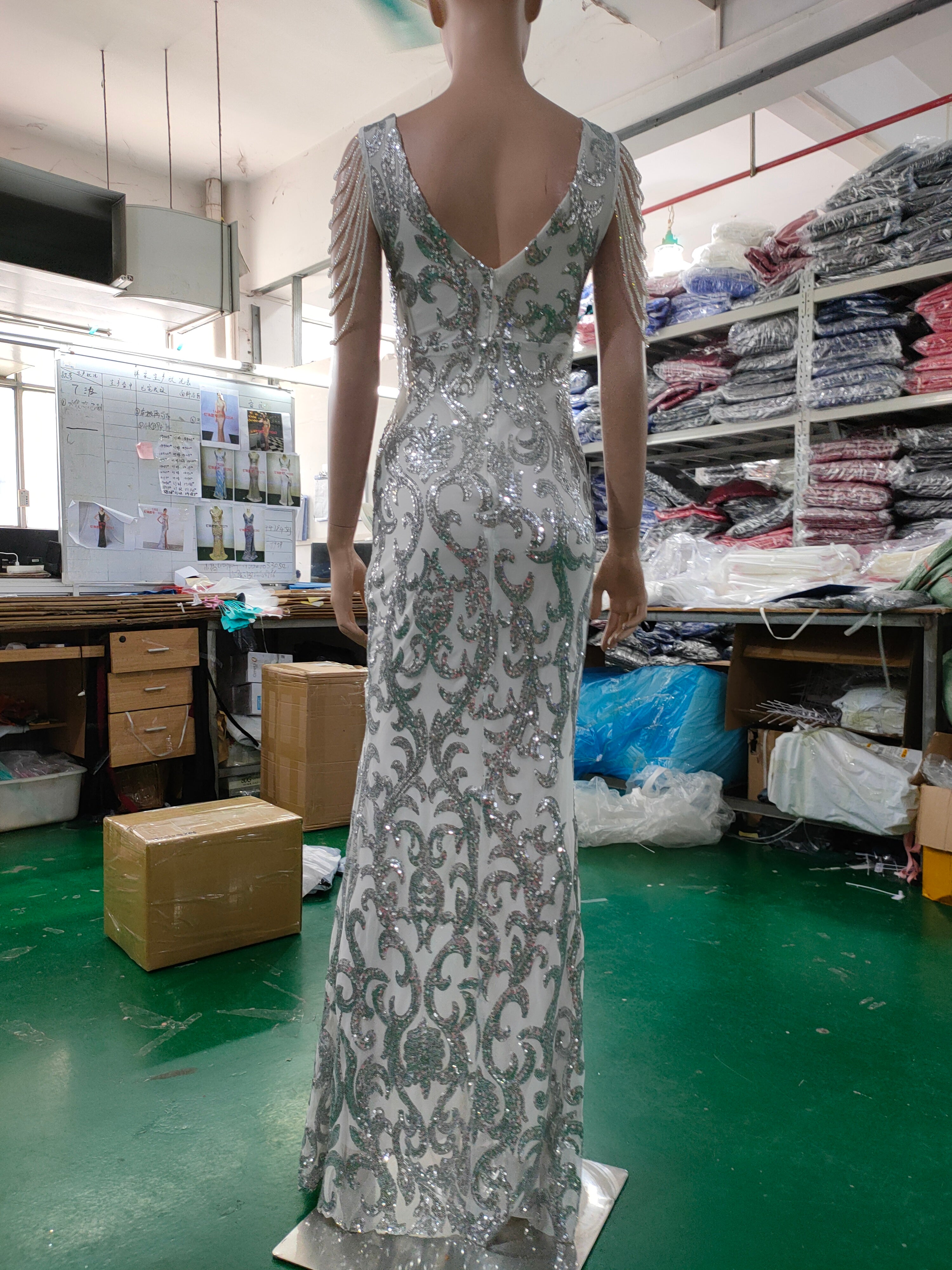 Women Sequined Sequin Long Evening Dress 15