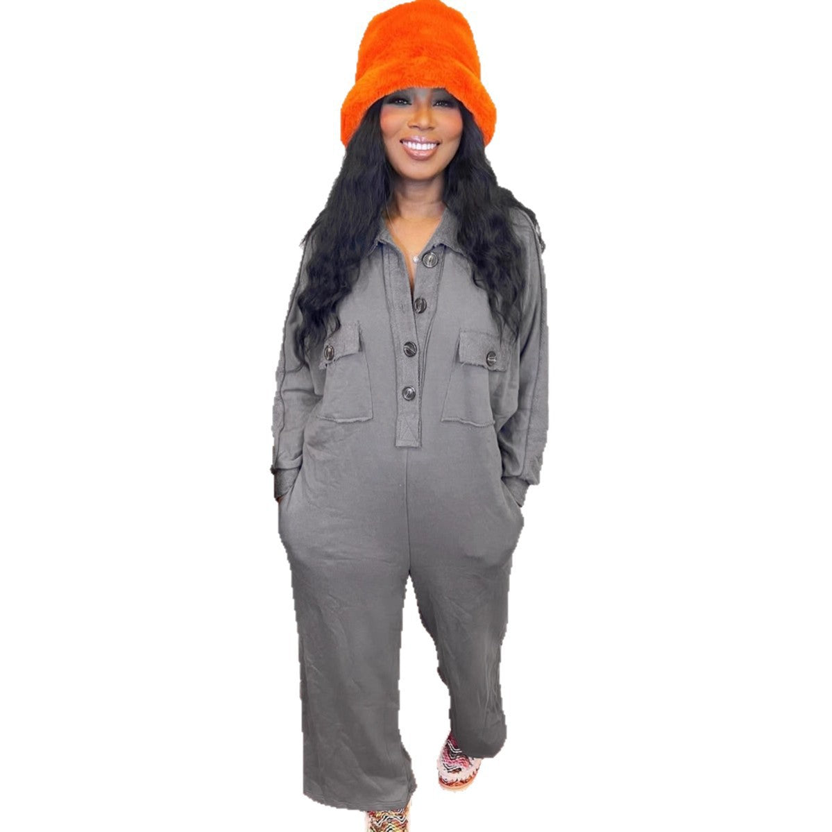 Women Casual Turndown Collar Wide-Leg Jumpsuit 6