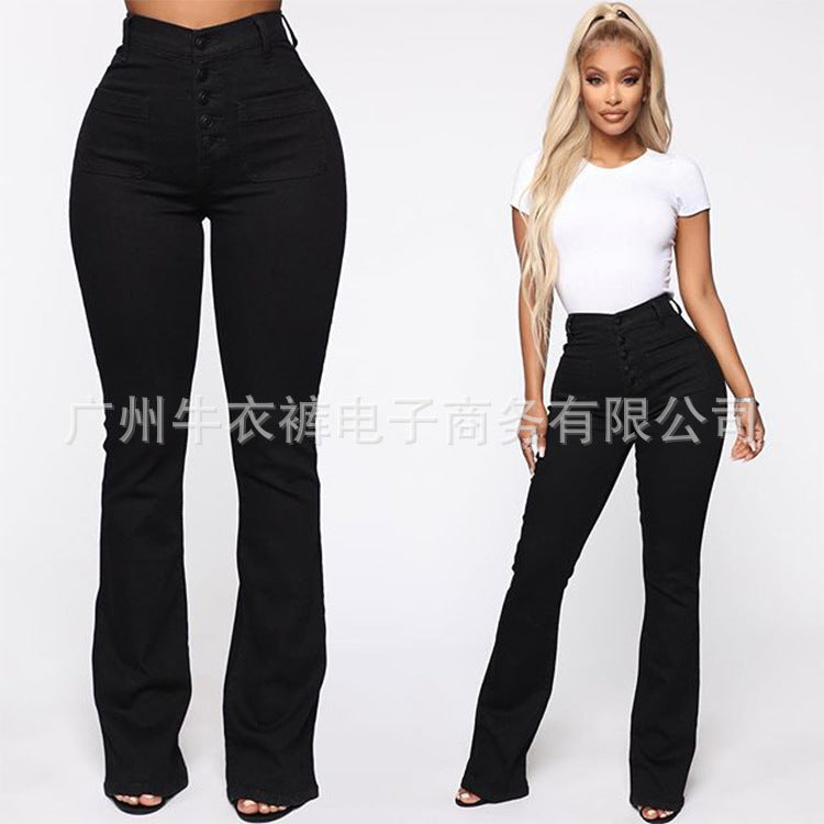 Ladies Fashion Jeans Button Patch Pockets Wash Trousers Denim Pants 6