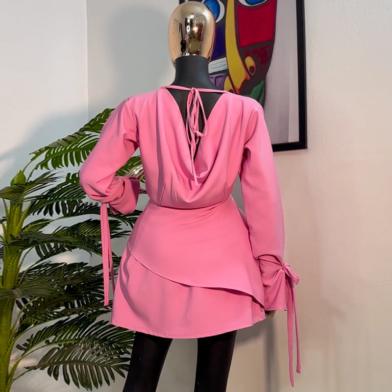 Women Spring Round Neck Long Sleeve Dress