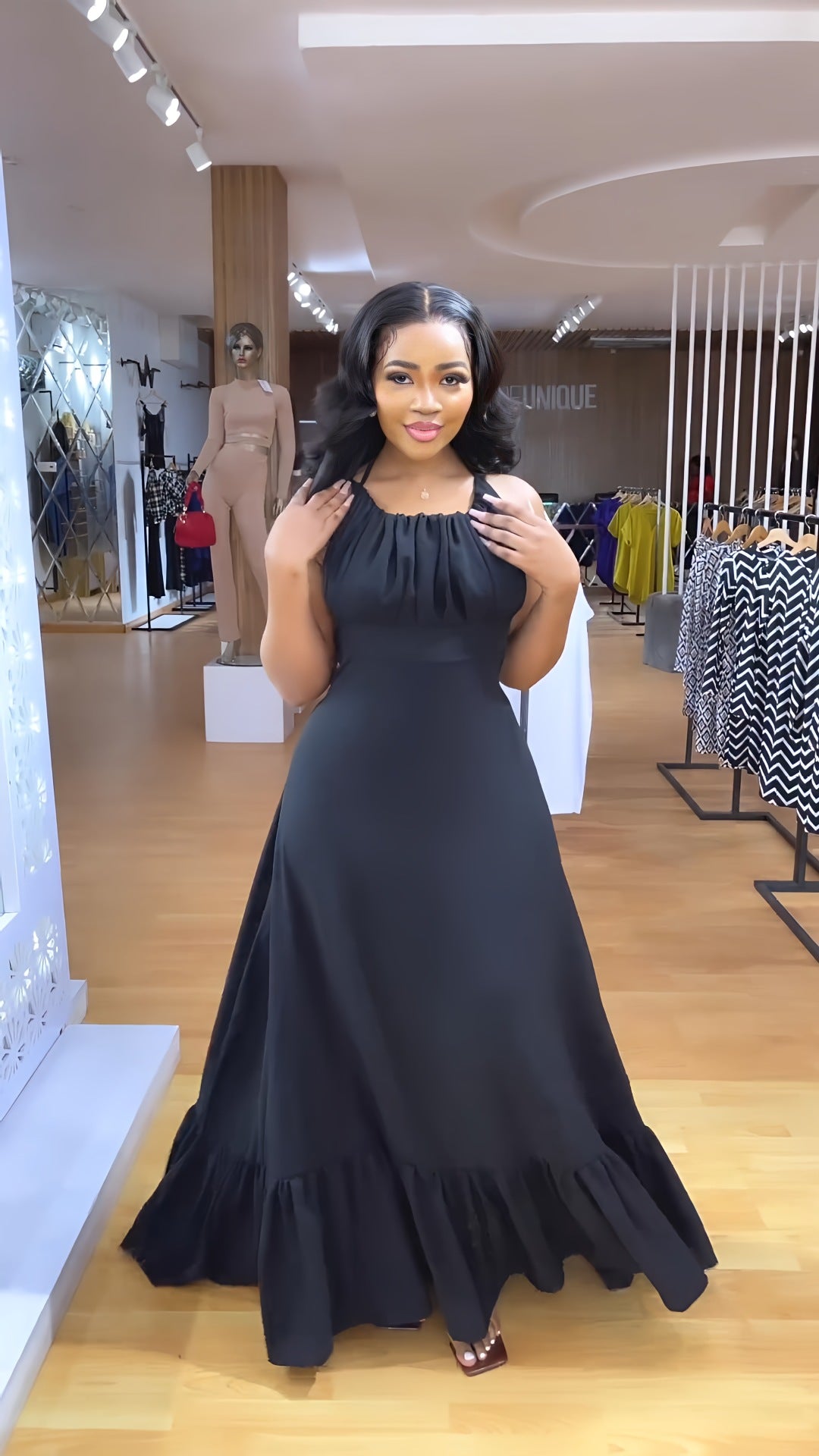 Women Sexy Backless Strappy Elegant Ruffle Dress 3