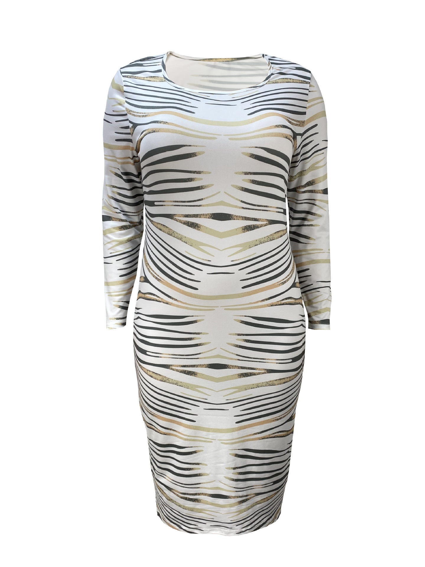 Women Round Neck Plus Size Bodycon Dress 6