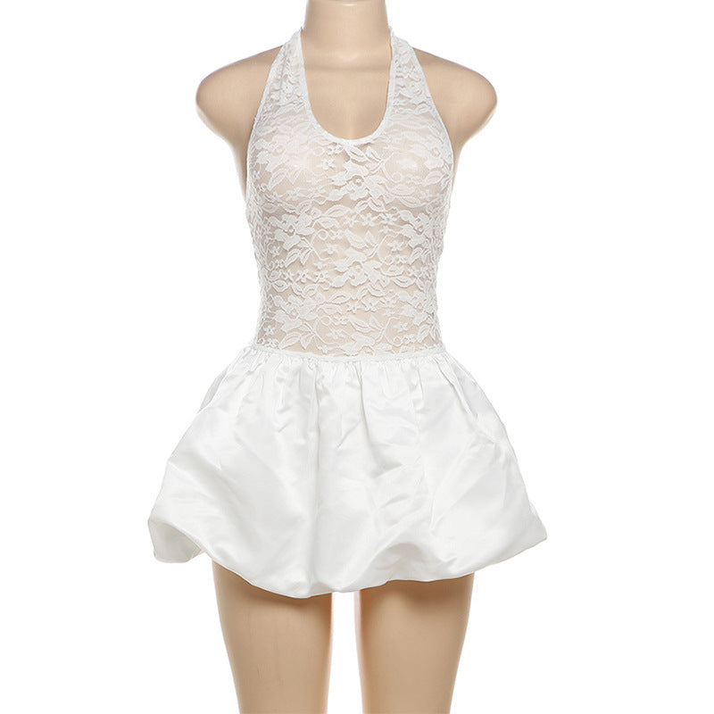 Women autumn sexy Patchwork Lace Halter Neck sexy short skirt 9