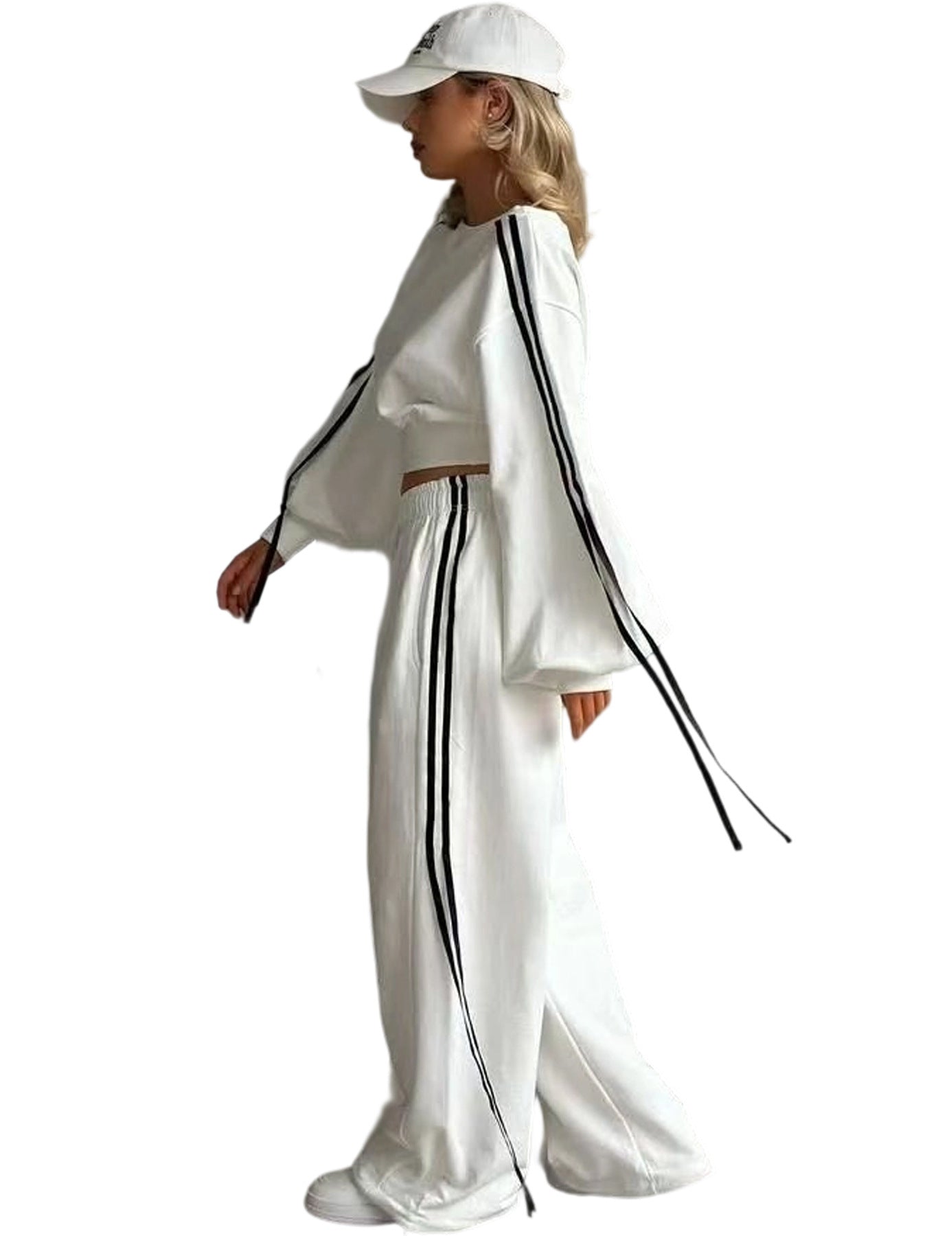 Autumn Casual Women's Solid Color Loose Webbing-Trimmed Two-Piece Pants Set 8