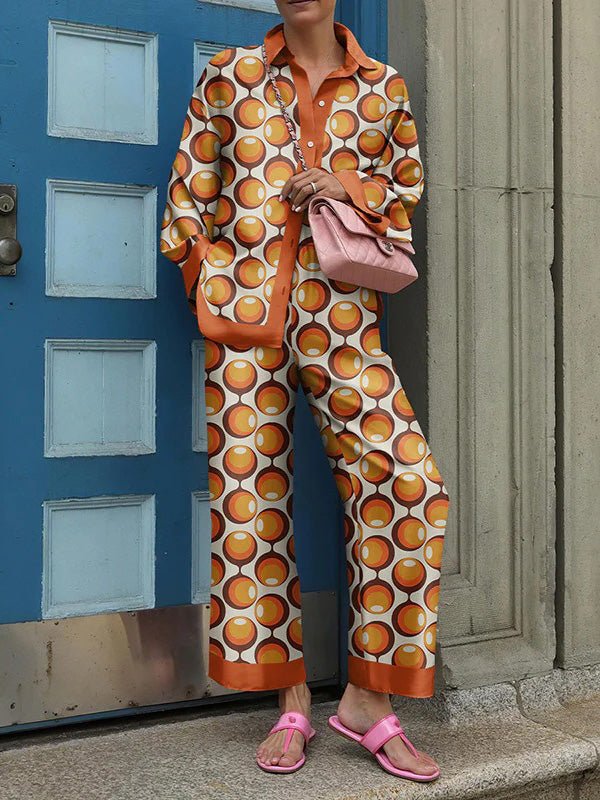 Women Fashion Printed Long Sleeve Top and Pant Casual Two-Piece Set 9