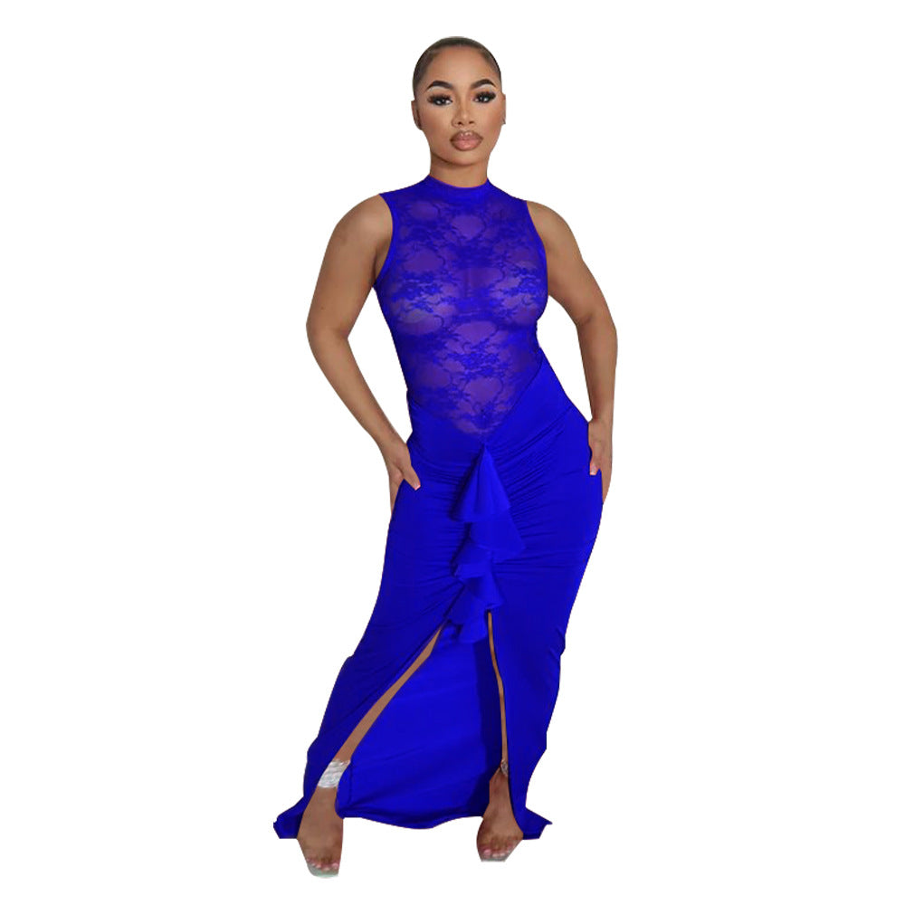 Women Sexy See-Through Lace Patchwork Mermaid Dress 10