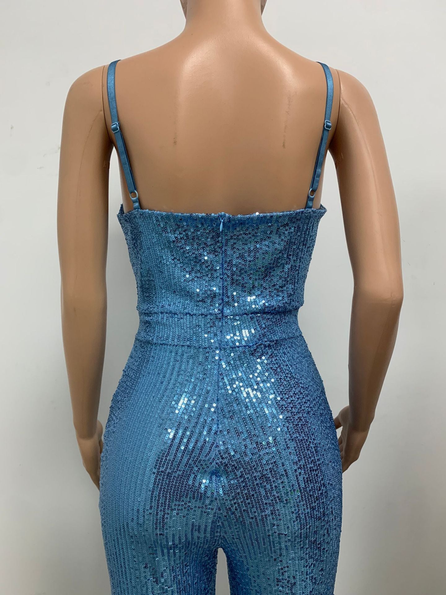 Deep V Neck Low Back Sleeveless Chic Sequined Straps Elegant Women's Party Jumpsuit 111