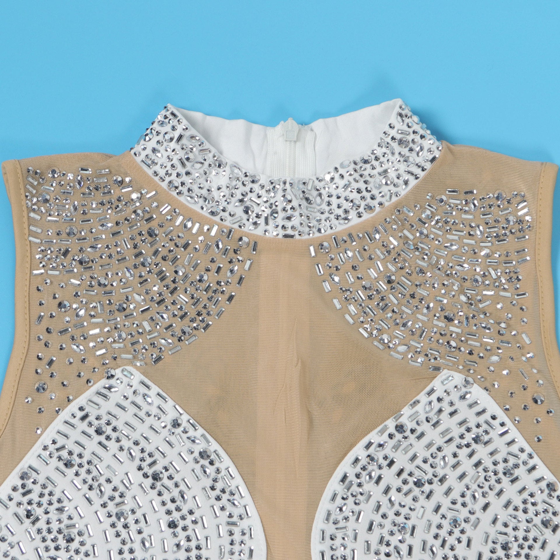 Women Beaded Mesh See-Through Patchwork Sleeveless Slit Dress 27