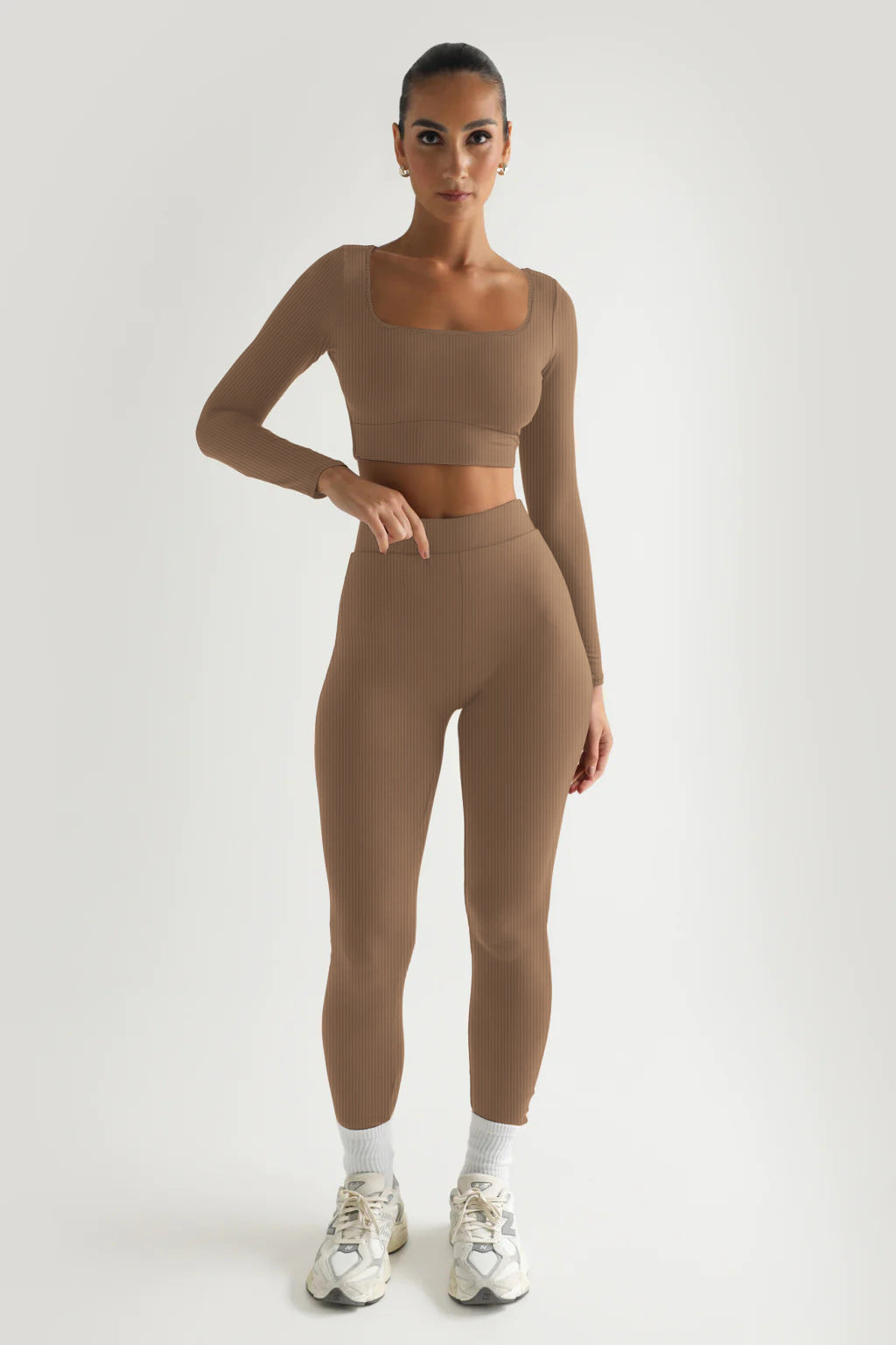 Women Winter Solid Long Sleeve Square Neck Top and Pant Two-piece Set 12