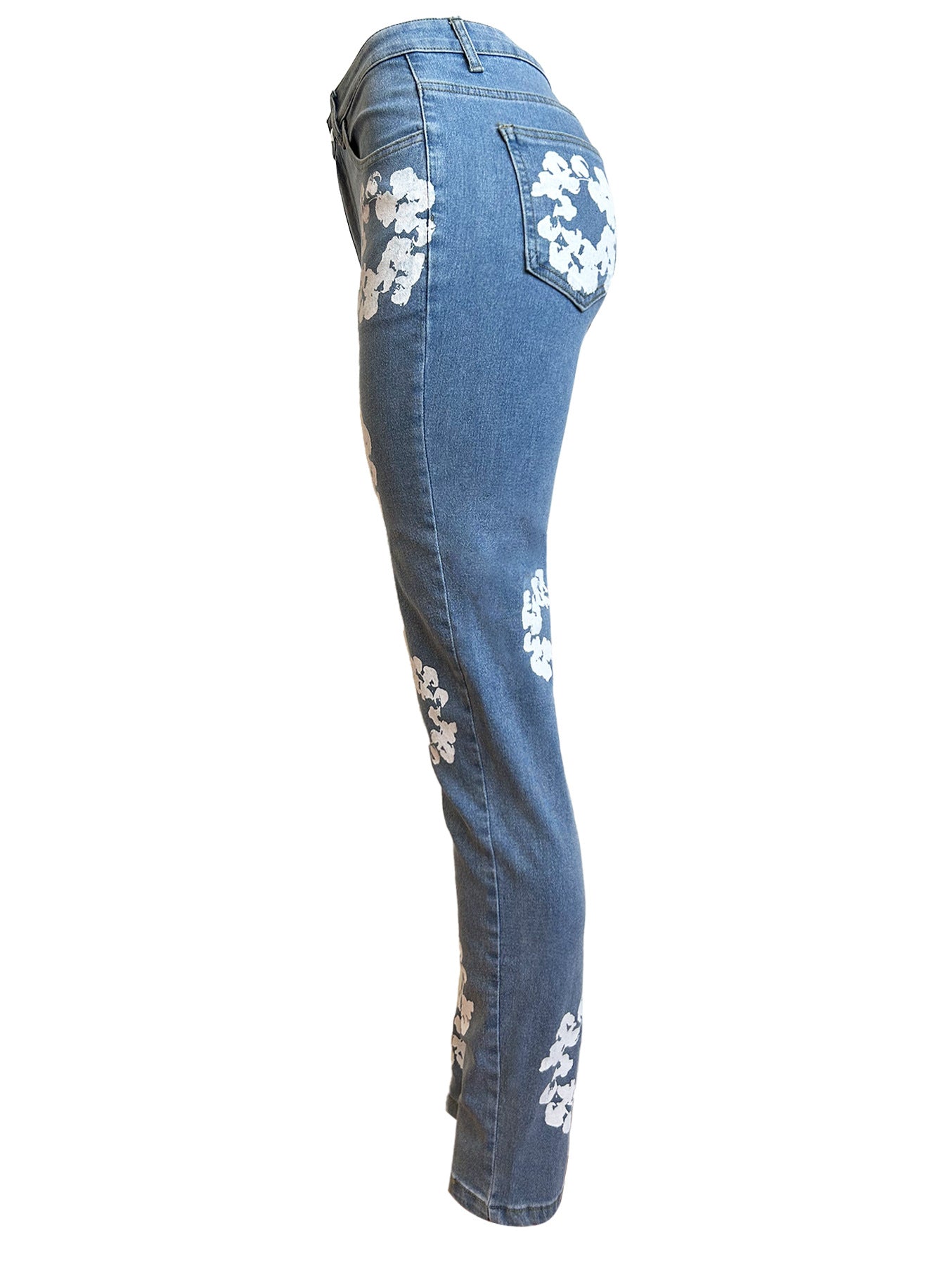 Women's Fashion Stretch Denim Fabric Flower Print Denim Trousers 10