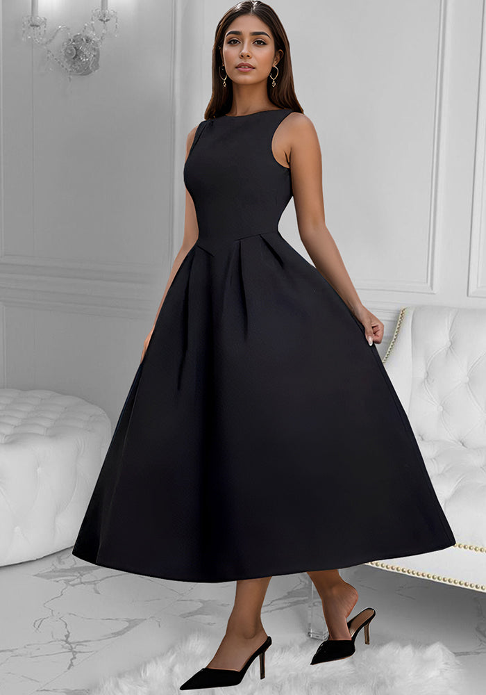 Fashionable women's Low Back retro sleeveless Backless A-line long dress