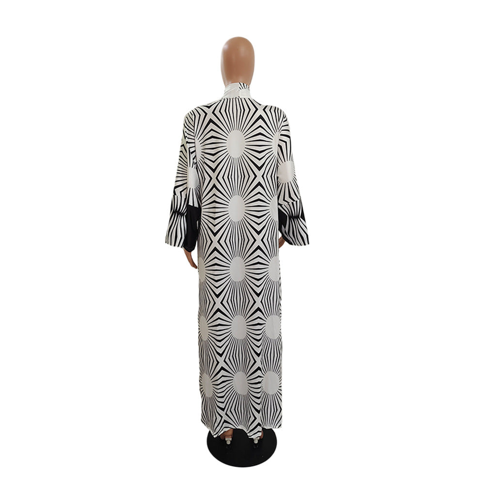 Women's Fashion Chic Plus Size Versatile Long Loose Print Cardigan Coat 33