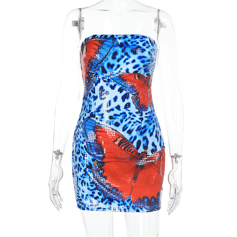 Women Sexy Sequin Strapless Bodycon Dress 8